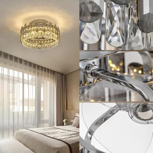 Vista 7 de Ventilador de techo de cristal con luces, ventilador de techo moderno con control remoto, viento de 6 velocidades, LED regulable, ventilador
