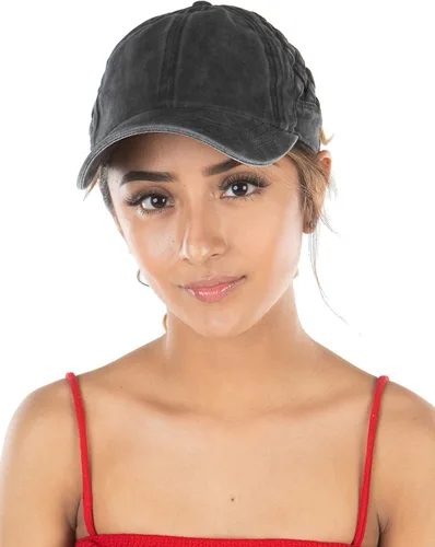 Vista 5 de Funky Junque - Gorra para mujer, entrecruzada, diseño desgastado, se puede usar con coleta o chongo