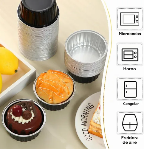 Vista 3 de Gejoy - 400 tazas para hornear de papel de aluminio con tapas, 5 onzas, clásico, negro