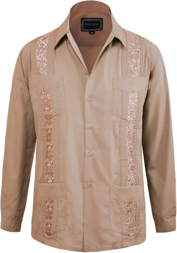 Vista 18 de Guytalk Camisa de boda mexicana de manga larga con botones de guayabera cubana para hombre