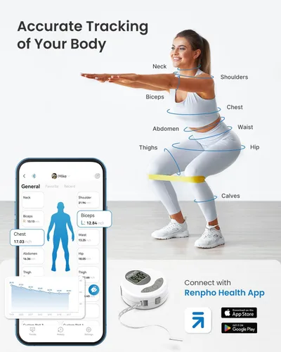 Vista 5 de RENPHO Báscula inteligente para peso corporal, cinta métrica corporal RENPHO