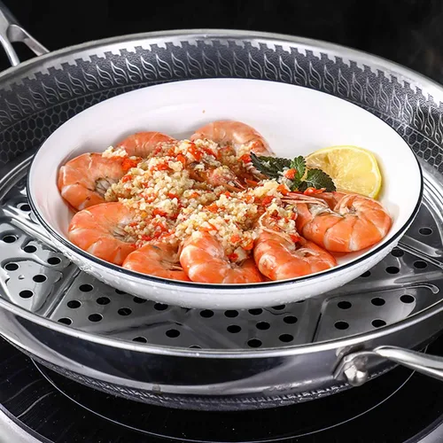 Vista 7 de Estante de vapor redondo de acero inoxidable de 11 pulgadas, estantes de olla a presión, bandeja de vapor para olla de cocina, tostada, pan