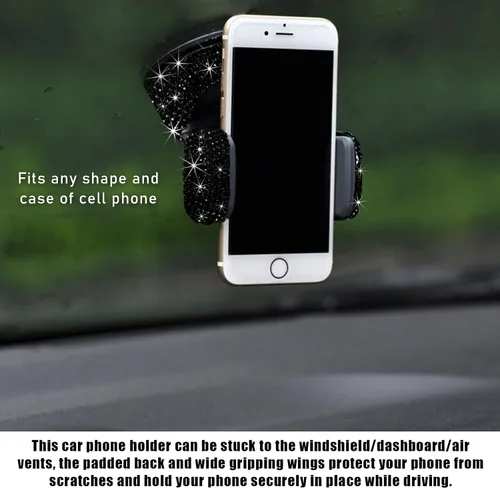 Vista 6 de Bling Soporte de Teléfono para Coche, Soporte de Teléfono Ajustable en 360 Grados de Cristal para Salpicadero y Ventilación de Coche, Soporte