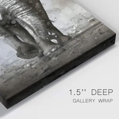 Vista 6 de Renditions Gallery Watercolor Elephant Gallery Wrapped Canvas Wall Art, 12x18, Black/White
