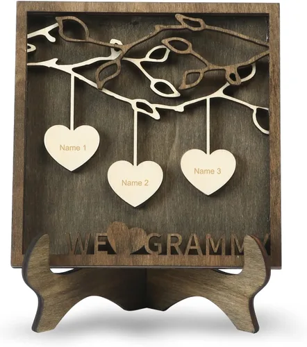 Vista 13 de Regalos para mamá, letrero de árbol familiar personalizado con nombres personalizados, placas de madera, decoración grabada con nombres familiares