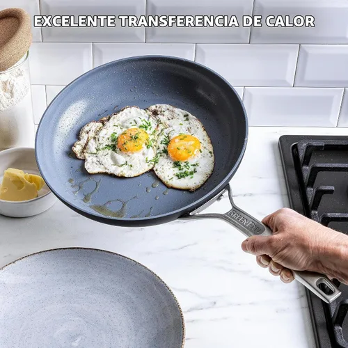 Vista 4 de GreenPan Paris Sartén de cerámica antiadherente anodizada dura de 10 pulgadas, 8 pulgadas, Gris