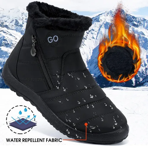 Vista 3 de Botas de nieve para mujer con forro de piel abrigadas, impermeables, cómodas, con forro de piel, para mujer, para exteriores.