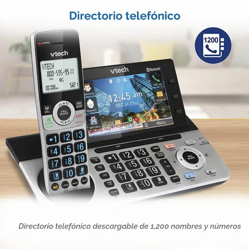 Vista 10 de VTech IS8251-3 - Teléfono inalámbrico de 3 manos de grado empresarial para oficina en casa, pantalla a color de 5", teclas de acceso directo