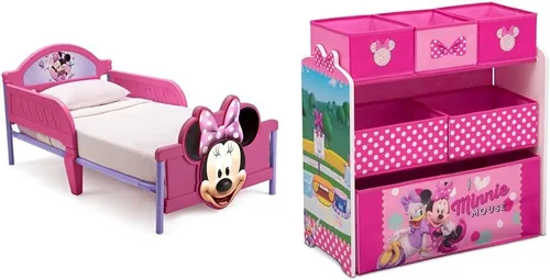 Vista 12 de Delta Children - Cama infantil con estribo 3D, Disney/Pixar Cars 3 y Delta Children Disney Minnie Mouse 6 cubos de diseño y almacenamiento