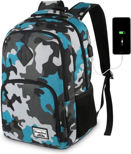 Vista 11 de YAMTION Mochila escolar, mochila para laptop con compartimento de 15.6 pulgadas para hombres y mujeres, color beige