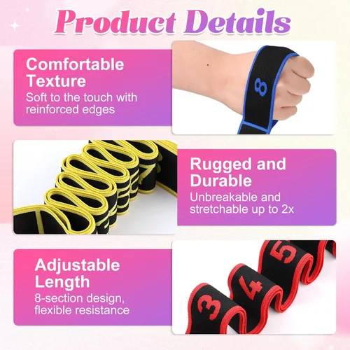 Vista 5 de 3 bandas de resistencia de fitness con asas, bandas de resistencia con asas, banda de resistencia de fitness para estiramiento y yoga, ejercicio
