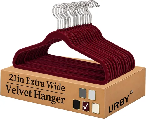 Vista 8 de Urby Perchas extra anchas para ropa de talla grande, 21 pulgadas, terciopelo, paquete de 24 Negro