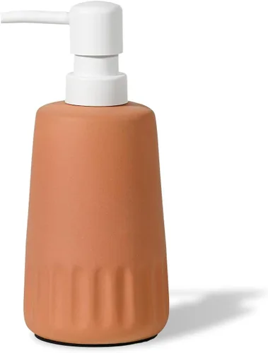 Vista 9 de Dispensador de jabón de cerámica negro mate, dispensador recargable de encimera de baño o cocina de 13 onzas con revestimiento de goma suave al tacto