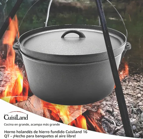 Vista 4 de Cuisiland Horno holandés de hierro fundido de 16 cuartos con tapa de labio
