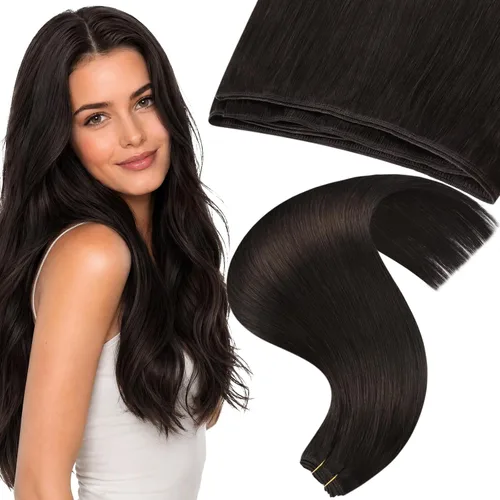 Vista 78 de Moresoo Extensiones de cabello humano real para coser, color negro natural