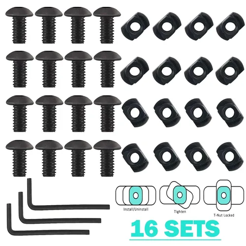 Vista 2 de Juego de 32 tornillos de leva métricos M4 T-Nut compatibles con sistemas de riel estándar, con tornillos de bloqueo de rosca, llave Allen y tuercas