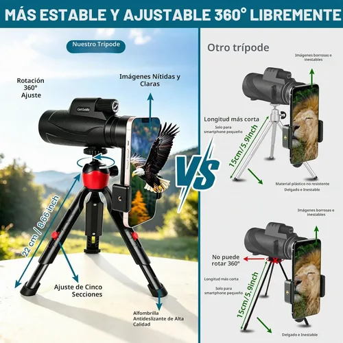 Vista 5 de Telescopio monocular HD 10x42 para adultos - Trípode y Prisma BAK-4, lente FMC, IPX7 impermeable, compacto para observación de aves, observación