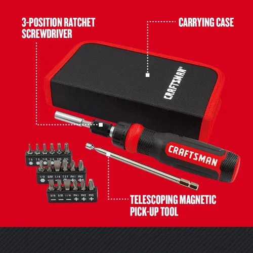 Vista 9 de CRAFTSMAN Destornillador de trinquete, juego multibits, 26 piezas (CMHT68001)