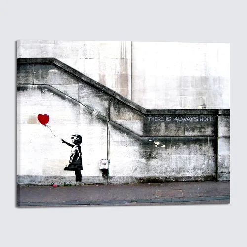 Vista 11 de Wieco Art Lienzo enmarcado para pared, impresiones en lienzo Giclée de Banksy Grafitti Girl con globo rojo, ilustraciones abstractas para decoración