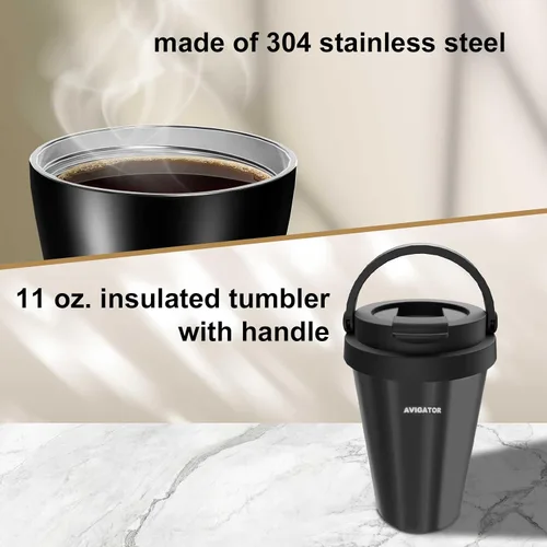 Vista 2 de Cafetera de una sola porción con 11 oz. Taza de café de viaje de acero inoxidable, intensidad de preparación ajustable, filtro permanente