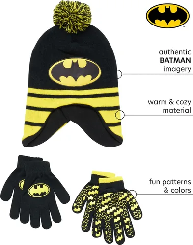 Vista 2 de DC Comics Conjunto de 2 pares de guantes o manoplas de invierno de Batman para niños (niños pequeños)