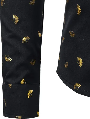 Vista 5 de ZEROYAA Camisas de vestir de manga larga con botones y estampado floral de rosas para hombre
