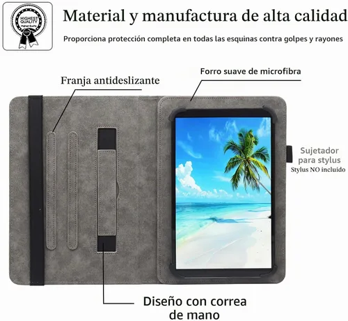 Vista 4 de Funda universal para tablet Android de 7 8 pulgadas, Dluggs soporte de visualización multiángulo con funda y correa de mano para tablet de 7.0-8.5