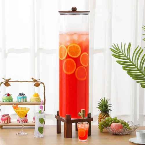 Vista 8 de FillTouch 1 dispensador de bebidas de vidrio de 5 galones con soporte de madera de acacia y tapa, dispensador grande de bebidas de vidrio con espita
