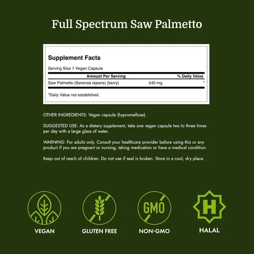 Vista 4 de Swanson Saw Palmetto - Suplemento de hierbas que promueve el apoyo a la salud de la próstata masculina - Suplemento natural para el cabello y apoyo