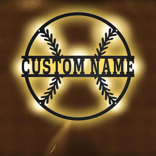 Vista 8 de Nombre Personalizado 7 Colores Lámpara de Béisbol Arte de Pared de Béisbol Personalizado Luz Nocturna Letrero de Nombre LED Regalo para Hombres