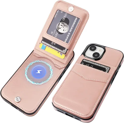 Vista 13 de KIHUWEY Compatible con iPhone 15 Funda Cartera con Soporte para Tarjeta de Crédito, Tapa de Cuero Premium con Cierre Magnético y Función Atril