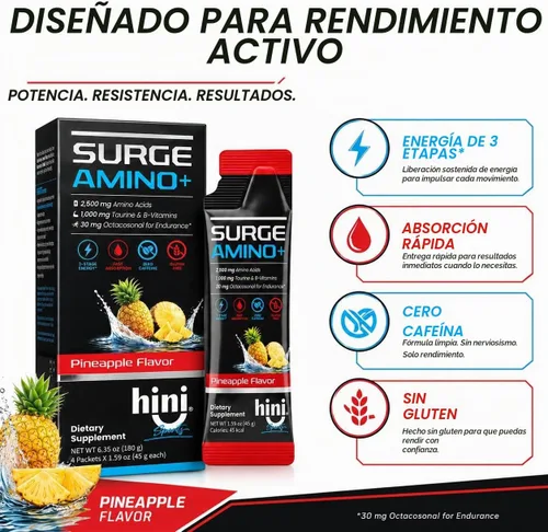 Vista 2 de HINI Surge Amino+ Energy Gel, sabor a piña, 4 paquetes