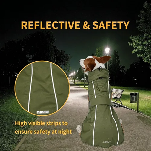 Vista 5 de Chubasquero ajustable impermeable para perros, chaqueta de lluvia ligera para mascotas para cachorros con tira reflectante para perros pequeños