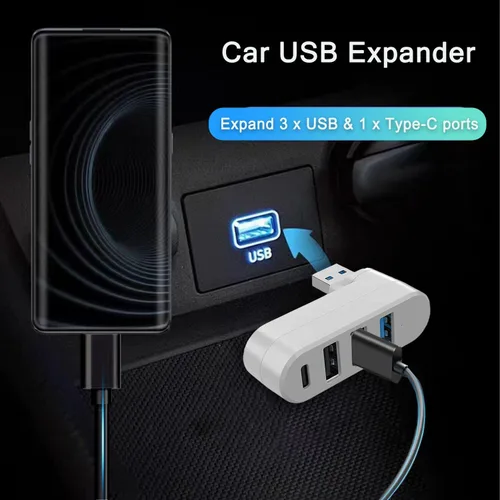 Vista 5 de VIENON Hub USB 3.0 de 4 puertos [90/180 giratorio], divisor USB con 3 puertos USB y 1 puerto USB C de alimentación/datos, extensor USB