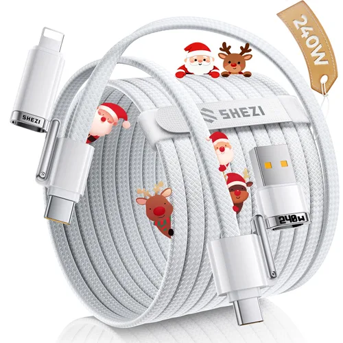 Vista 18 de SHEZI Cable USB C 4 en 1 trenzado de nailon de 60 W, 3 pies, compatible con cable Lightning, cable de carga rápida para iPhone/iPad