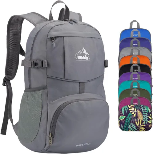 Vista 7 de WATERFLY Mochila de senderismo plegable: mochila de día de 25L ultra ligera para mujer y hombre - pequeña mochila plegable compacta para deportes al