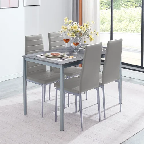 Vista 6 de Mesa de comedor de mármol con parte superior de MDF y marco de metal, mesa de cocina rectangular para restaurante, apartamento y espacio pequeño