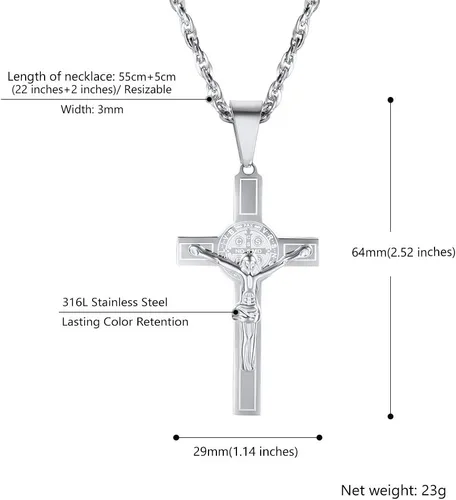 Vista 6 de PROSTEEL Collar de cruz de acero inoxidable Crucifijo Jesús pieza colgante grande religioso cristiano joyería hombres mujeres joyería regalo