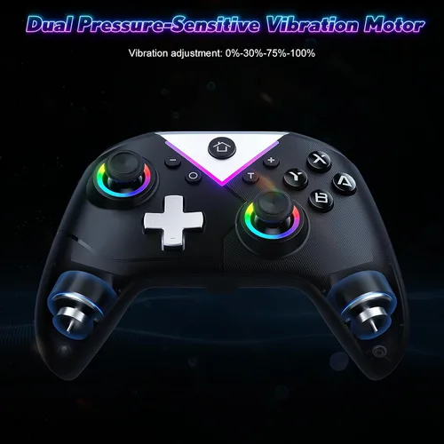 Vista 8 de Dinosoo RGB Wireless Controller for Nintendo Switch 2/1 Lite/OLED, PC Bluetooth Games Controller, Turbo, Macro, 6 Gyro Axis, 4 Vibration Motors