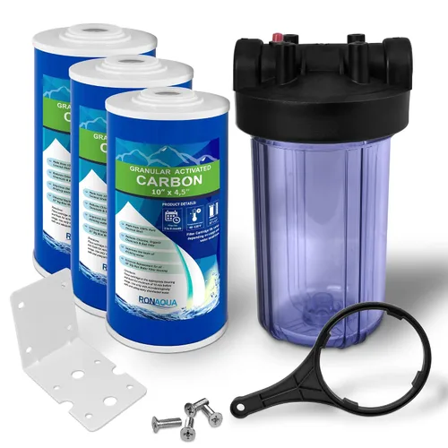 Vista 11 de Sistema purificador de filtro de agua transparente de alta capacidad de 10 x 4.5 pulgadas para toda la casa con botón de alivio de presión, puerto