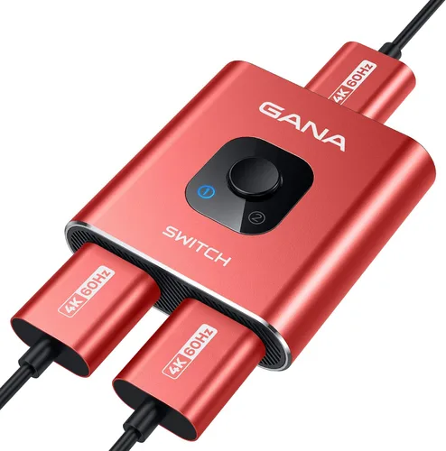 Vista 8 de Interruptor HDMI 4 K a 60 Hz, interruptor HDMI bidireccional de aluminio GANA 2 en 1 salida, concentrador HDMI manual compatible con HD compatible