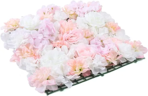 Vista 29 de Paneles de flores artificiales para decoración de pared, 6 piezas de rosas falsas, peonía, eucalipto, telón de fondo de pared de rosas para fiesta 6