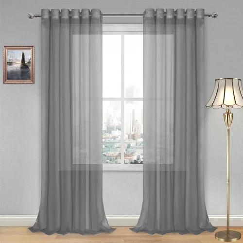 Vista 123 de DWCN Cortinas traslúcidas color verde frijol para sala de estar y dormitorio - Cortinas voile con aspecto de lino sintético con ojales en la parte