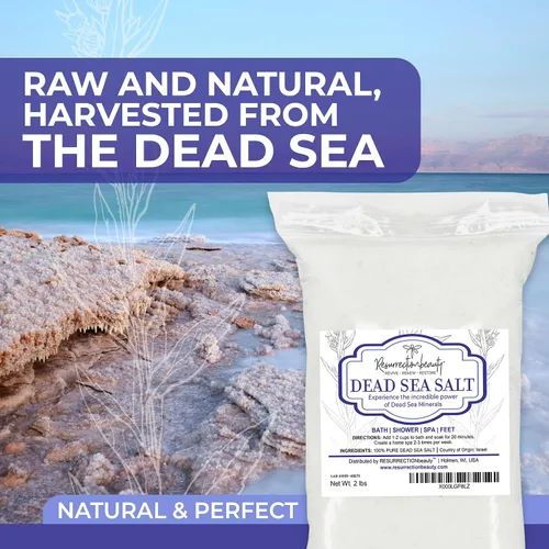 Vista 3 de RESURRECTIONbeauty Sal del Mar Muerto 100% pura, sales de baño a granel para spa en casa y exfoliante de sal, baño y remojo de pies, 2 libras