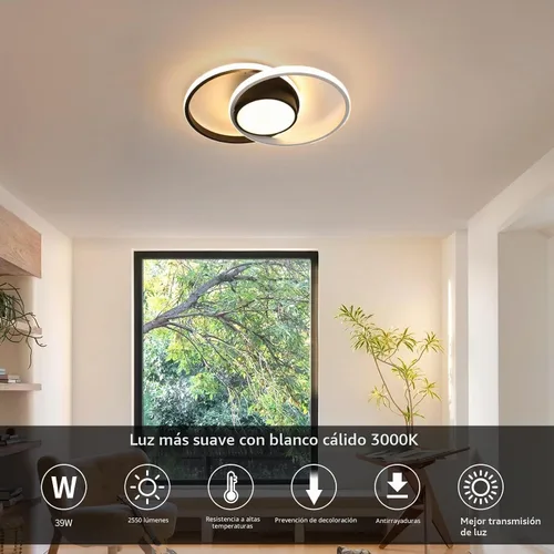 Vista 5 de AUA Lámpara de techo moderna, lámpara LED de montaje empotrado de 39 W, 15.7 pulgadas, 3000 K, redonda cerca de techo, para dormitorio, pasillo