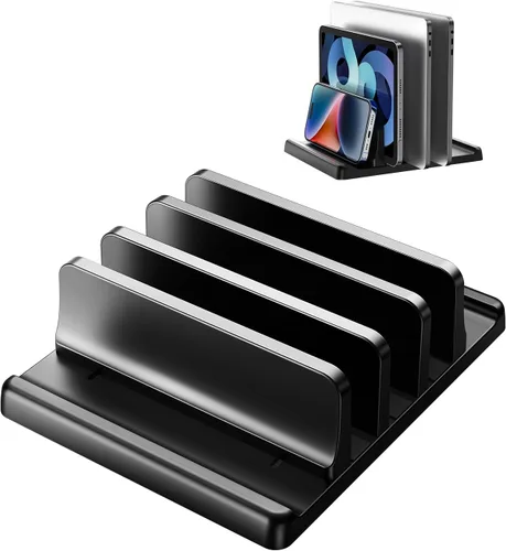 Vista 8 de Soporte vertical 3 en 1 para laptop, base ajustable de plástico ABS para computadora de escritorio, soporte vertical para laptop, ahorro de espacio