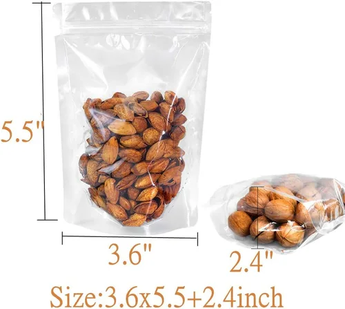 Vista 5 de SixWe Paquete de 100 bolsas reutilizables de polietileno transparente (PE), autoadhesivas, para almacenamiento de alimentos, 3.6 x 5.5 + 2.4