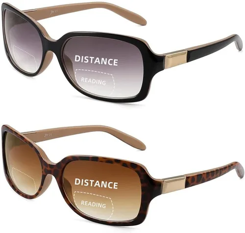 Vista 17 de JM Gafas de Lectura Bifocales Clásicas Rectangulares Elegantes Gafas de Sol Lectoras para Mujeres Todo Negro +1.25