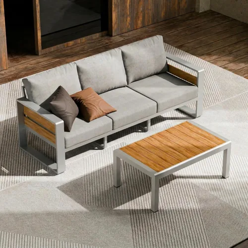 Vista 11 de ZANDOR Muebles de Exterior de Aluminio - 1 Pieza Sofá de Dos Plazas, Sofá de Exterior Moderno de Metal Resistente a Todas las Condiciones con Cojín