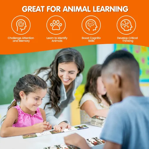 Vista 2 de MEROCO Juego de cartas de pistas de animales de safari, juegos de animales de granja, juego de pistas de animales, juguetes educativos
